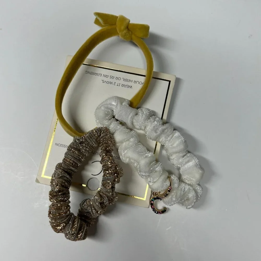 Nordstrom Preppy Chic Velvet Metallic Scrunchies Initial Charm A C D E J K R S T